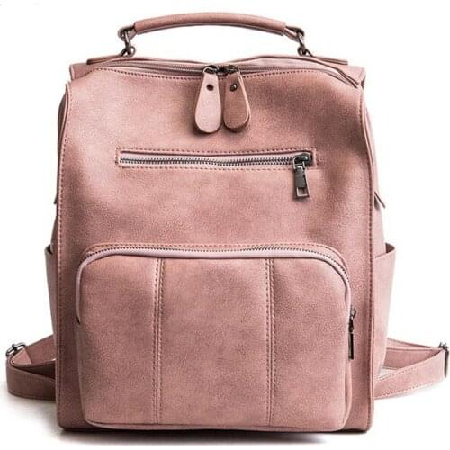 Women Leather Backpack Female Teenage Girls School Backpacks Vintage Large Multifunction Mochila Solid Shoulder Bag Black D45