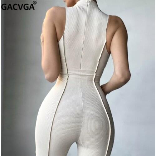 GACVGA Rib Knitted Sleeveless Bodycon Jumpsuits Women Summer Rompers 2021 Black Outfits Streetwear Casual Basic Jumpsuit