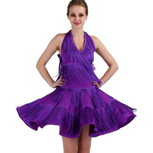 Big Swing Fringed Latin Dance Dress Women Backless Sexy Latin Tango Rumba Samba Dance Dresses Performance Competition Clothing