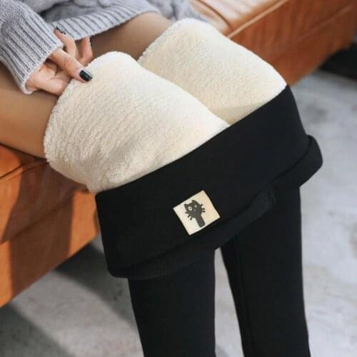 Winter Warm Pants Super Thick Cashmere Leggings Trousers Tight High Waist Black