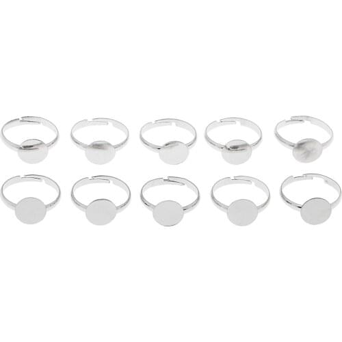 10x White K Adjustable Rings 10mm Blank Base Pad Jewellery Making Craft Ring