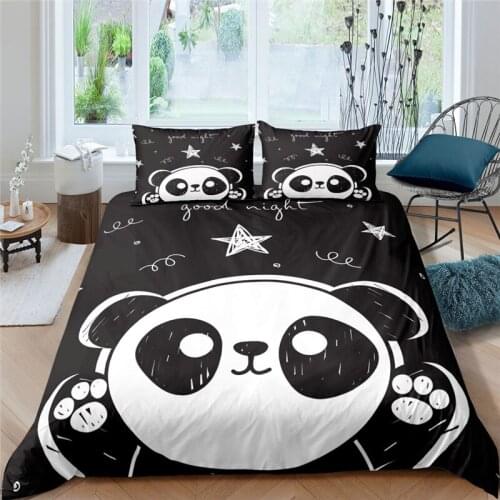 Luxury 3D Cartoon Panda Print 2/3Pcs Kids Bedding Set Comfortable Duvet Cover Pillowcase Home Textile Single Queen and King Size
