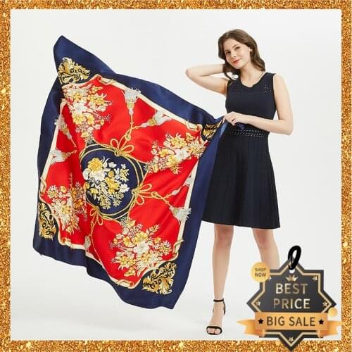 2020 New Print Women Big Scarf 130cm Square Pashmina Twill Silk Feeling Ladies Kerchief Luxury Scarves Hijab Fashion Shawl Wrap