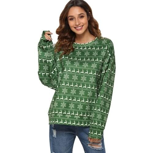 2021 Fashion Women Merry Christmas Sweatshirt Casual Elk Print O-Collar Long Sleeve Gradient Sweatshirt Plus Size S-2XL