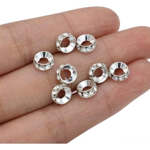 30PCS Antique Silver Plated Round Crystal Spacer Beads Loose Beads for Making Bracelet DIY Jewelry Findings 8mm