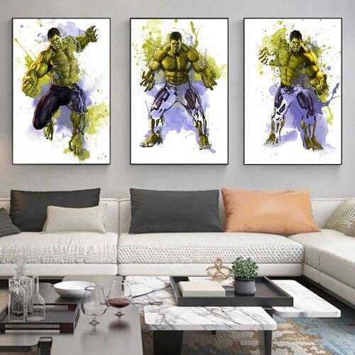 Marvel Comics Super Hero Abstract Angry Hulk Canvas Watercolor Art Painting Decorations For Living Childrens Room Piecies Mural