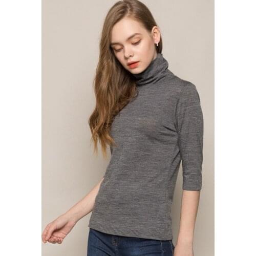 Pure wool high neck bottoming blouse womens five sleeve sweater slim fit middle sleeve bottoming knitwear new sweater 7070