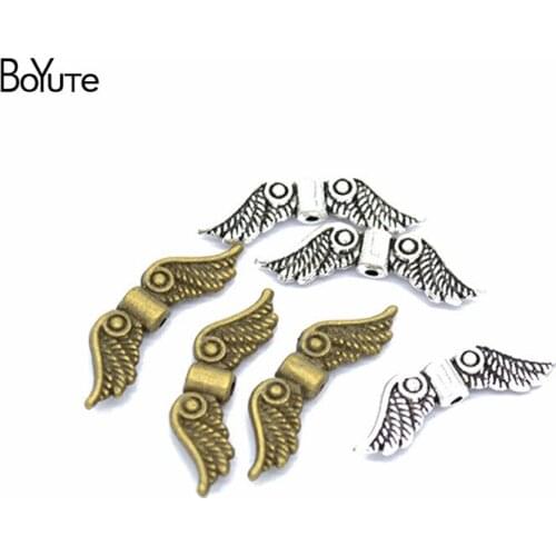 BoYuTe (100 Pieces/Lot) 24*7MM with 1MM Hole Metal Angel Wing Beads Diy Hand Made Jewelry Accessories Wholesale
