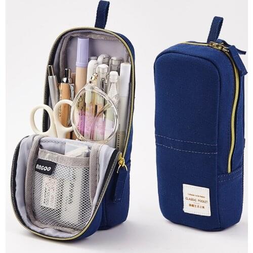 Korea Cute Pencil Case Standing Canvas Zipper Retro Pencil Box for Phone Pencilcase Stationery School Supplies Estuche Escolar