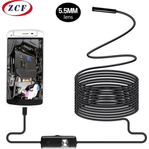 2in1 Android Endoscope 5.5mm Lens 6LED 1m/2m/3.5m/5m/10m Soft Hard wire waterproof OTG Micro USB Snake Inspection Borescope