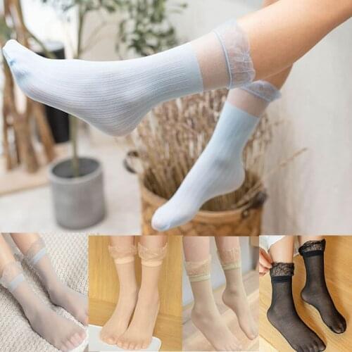 Girl Leg warmers Thin Candy-Colored Fashion Liangsi Childrens Lace Bunching Stocking Girls Vertical Stripe Short Stockings