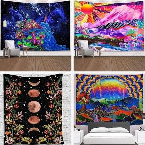 Ins psychedelic tapestry home bedside decoration cloth bedroom background cloth hanging cloth moon garden tapestry