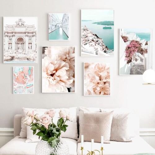 Venice Canal Aegean Boat Flowers Quote Wall Art Canvas Painting Nordic Posters And Prints Wall Pictures For Living Room Decor