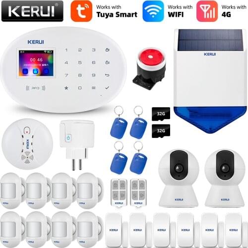 KERUI Tuya WIFI 4G GSM Smart Home Security Alarm System Wireless Door Sensor Burglar Smoke Detector With IP Camera Socket APP