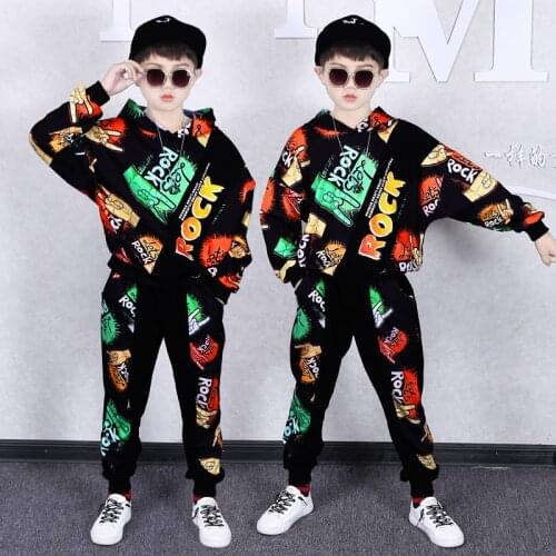 Printed Dance Clothing set for Children Boys Girls Cotton Hip-hop Hooded Jackets Haren Pants Teens Outfits 6 8 10 12 13 14 Years