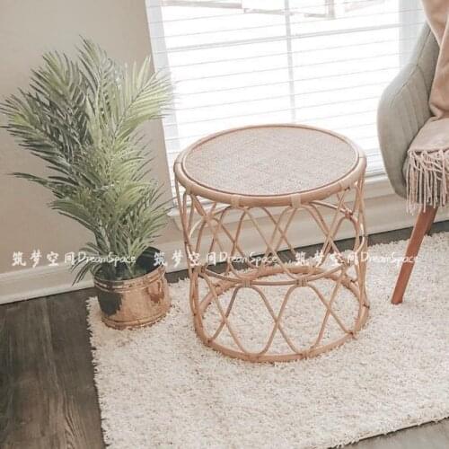 Zq INS Rattan round Simple Nordic Coffee Table Modern Living Room New Chinese Style Personalized Side Table