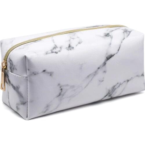 Large Capacity Simple Marble Pencil Case Cute Pu Zipper Makeup Storage Student Pen Box Bags School Stationery Supplies