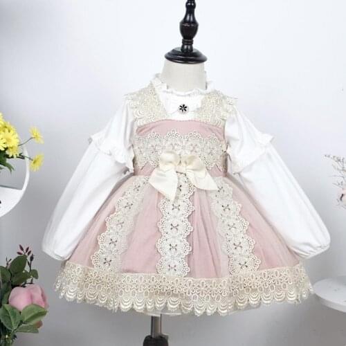 Summer Spanish Lolita Princess Ball Gown Lace Bow Sleeveless Vintage Birthday Easter Party Dresses For Girls A111