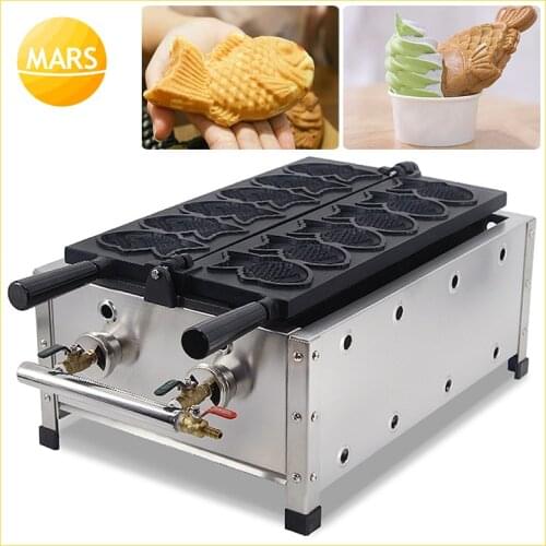 Mars Commercial Stainless Steel 6pcs Fish Cake Waffle Shapes LPG Gas Taiyaki Machine Maker With CE Certification