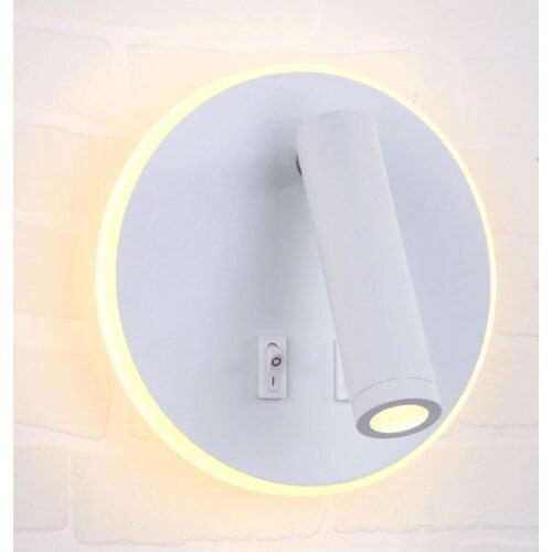 Nordic LED Wall Lamp With Switch 13W Spotligh 6W Backlight Rotation Sconce Indoor Light For Home Bedroom Bedside Warm Light