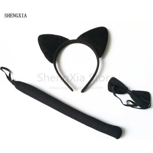 NEW Carnival Animal Three Piece Set Halloween Black Cat Headband Holiday Party Performance Accessories Headwear Hair Accessories