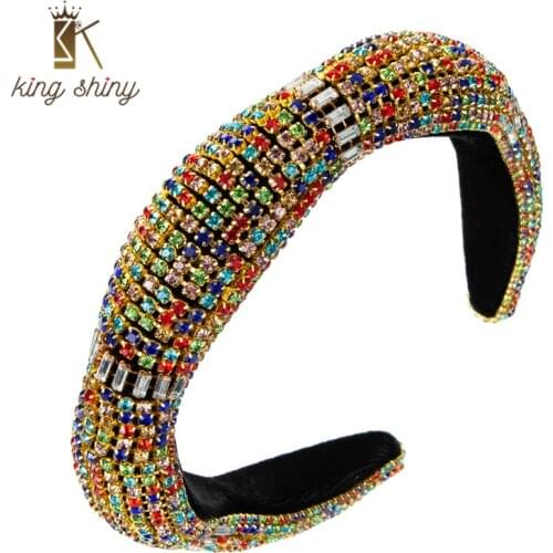 King Shiny Gorgeous Baroque Full Color Crystal Headband Vintage Rhinestone Gem Diamond Padded Hairband Female Party Tiara Crowns