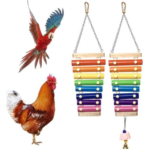Parrot Educational Chicken Xylophone Toy for Hens Suspensible Wooden Chicken Coop Chew Pecking Toy Macaw Training Play