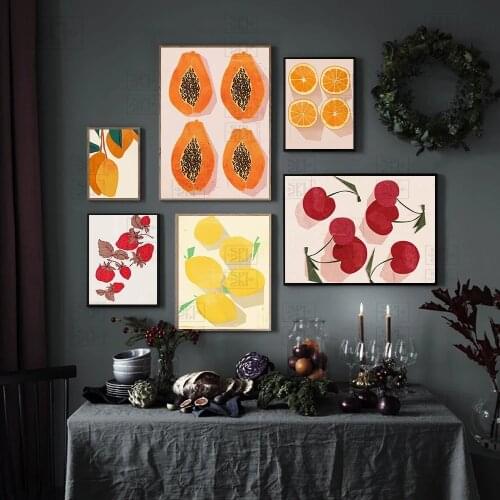 Orange Lemon Cherry Fruit Kitchen Wall Art Canvas Painting Nordic Posters and Prints Cartoon Wall Pictures for Living Room Decor