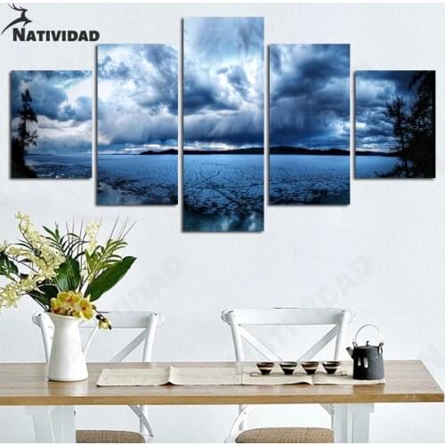 Print Art Poster In The Dry Field Under Thunderstorm Dark Blue Art Canvas Painting Modern Bedroom Living Room Home Decoration