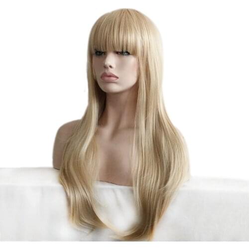 Straight Blonde Long Wig Women High Temperature Fiber Bang Synthetic Hair for the American and European Women