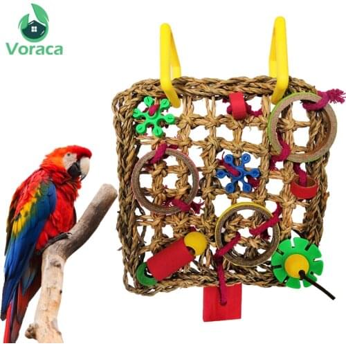 Bird Climbing Net Parrot Toys Woven Seagrass Biting Hanging Hemp Rope Swing Play Ladder Chew Foraging Colorful Funny Parrot Toys