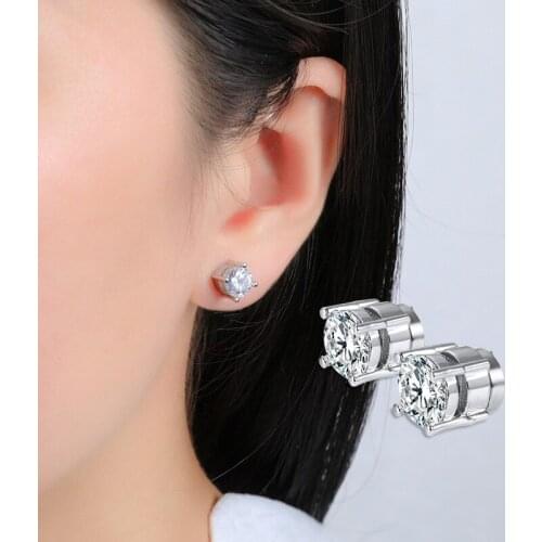 Luxury Fashion Round CZ Magnetic on Earrings Non-pierced Ear Studs Jewelry for Women Men