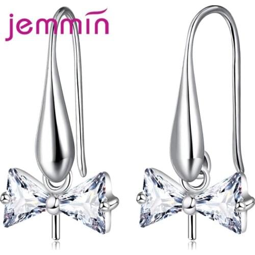 925 Sterling Silver Drop Component U Bow Tie Shape Hook Finding Jewelry Fine Quality Crystal Earrings Making Accessories