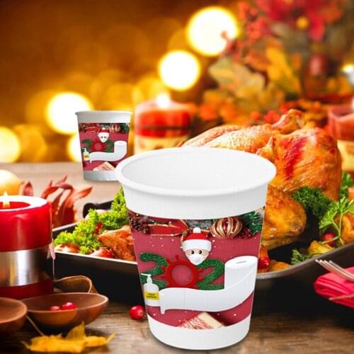 10PCS Disposable Cups 2020 Family Christmas DIY Name Blessing Paper Cup For Drinks