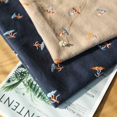 50cm*125cm/piece,Surfing Cartoon Embroidery Cotton Linen Cloth,Clothing,Skirt,Bag,Spread,Curtain Fabric,DIY Handmade Material