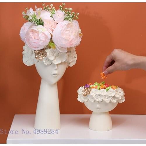 Creative Resin Handicraft Ornaments Flower Fairy Flower Vase Desktop Storage Abstract Girl Ornaments Modern Home Decoration