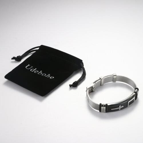 Udebohe Adjustable Length Bracelet for Women Men Bangle Stainless Steel Net Band Christ Bracelet