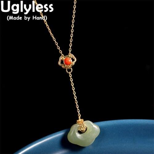 Uglyless China Chic Abstract Heart-shape Lucky Clouds Jewelry Sets for Women Natural Jade Earrings Pendants Sets Real 925 Silver