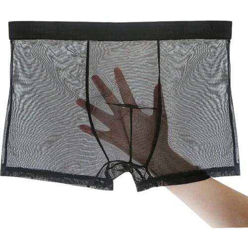 Ultra-thin Mens Mesh Sheer Transparent Underwear Shorts Boxers Sexy Breathable Underpants Comfortable Male Cueca Panties