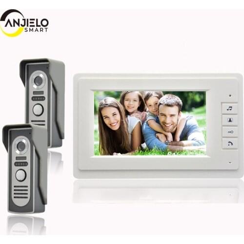 AnjielaSmart Home security 7 inch video door phone intercom system 2 cameras 1 monitor 2 door 1 house doorphone Speaker intercom