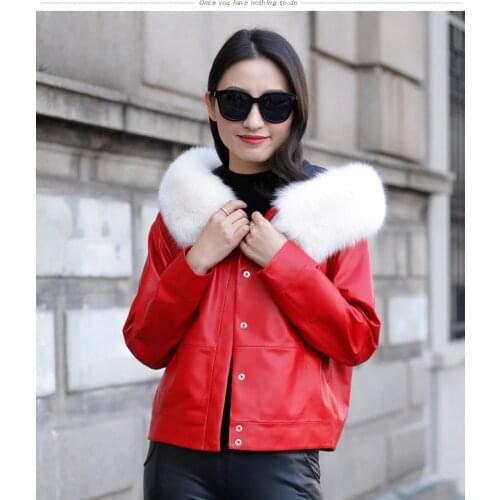 Genuine Leather Winter Jacket Women Fox Fur Collar Sheepskin Coat Down Jackets for Womens Clothing Abrigo Mujer 1803YY784