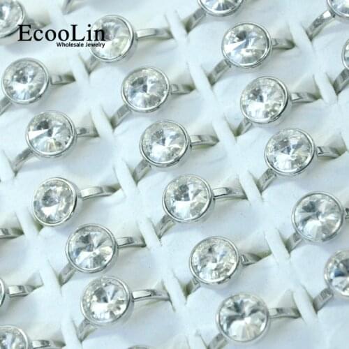 10Pcs EcooLin Brand Top Zircon Stainless Steel Rings For Women Fashion Jewelry Lots Bulk LR4036