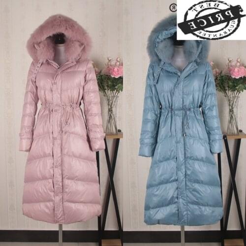Duck Down Winter Jacket Women X-Long Down Coat Female Thick Slim Jackets Clothes Ladies Large Fur Hooded Warm Coats a0a6
