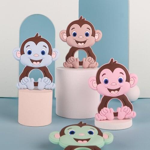 Kovict 1pc Animal Monkey Teether Rodent BPA Food Free Silicone Teething Nursing Pacifier Clip Silicone Teether
