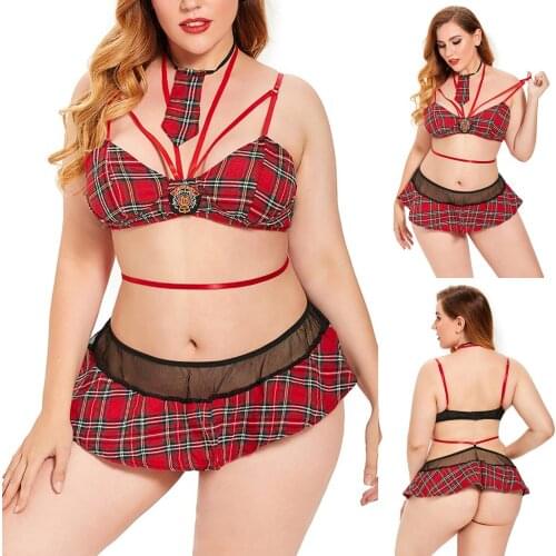 2021 Sexy-Lingerie Femme Plus Size Plaid Pajamas Womens Erotic Underwear Sleepwear Sets Underwear Nightwear женские пижамы