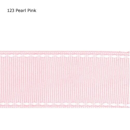 3/8" inch (9mm) White double stitched Pearl Pink grosgrain ribbon