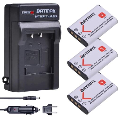 3pc Batteries NP-BY1 EN-EL11 Li-60B NP BY1 Battery+Charger kits for Sony HDR-AZ1VR AZ1 AZ1V AZ1VR Sport Action CamMini Camcorder