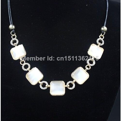 Free shipping 2014 top sale fashion jewelry square and round cat eye stone statement collar necklace for women