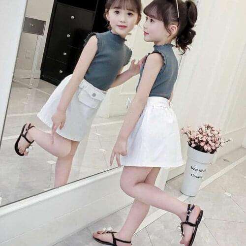 New Summer Sleeveless Girls Clothes Kids Girls 3 Color t-shirts +Dresses Sets Fashion Children Clothing Set Kids Summer Clothes