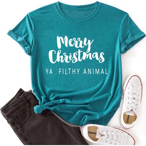 Woman Short Sleeve Colored Graphic Tees Summer T-Shirt Female Tops Shirts for Women Merry Christmas Shirt Festival Gift